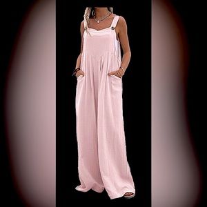 Shein Women's Casual Adjustable Strap Wide Leg Bib Overalls Jumpsuit/Pockets